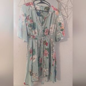 1X green floral dress with button-up front dress